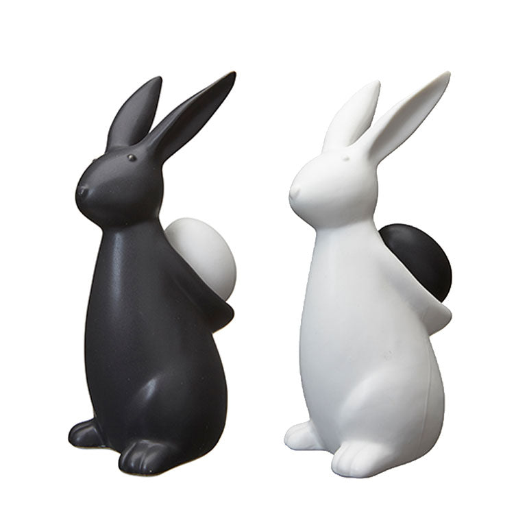 Charming Black & White Rabbit Duo with Easter Eggs - Set of Two