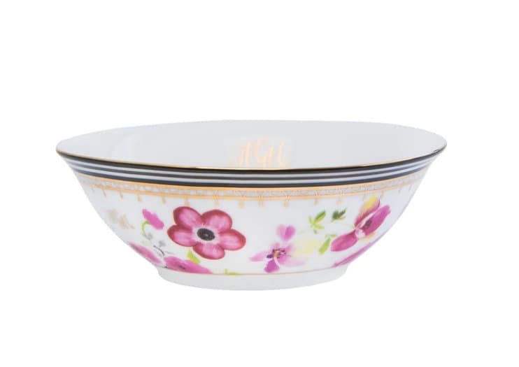 Chic Melli Mello Bowl: Floral & Polka Dot Design with Gold Trim