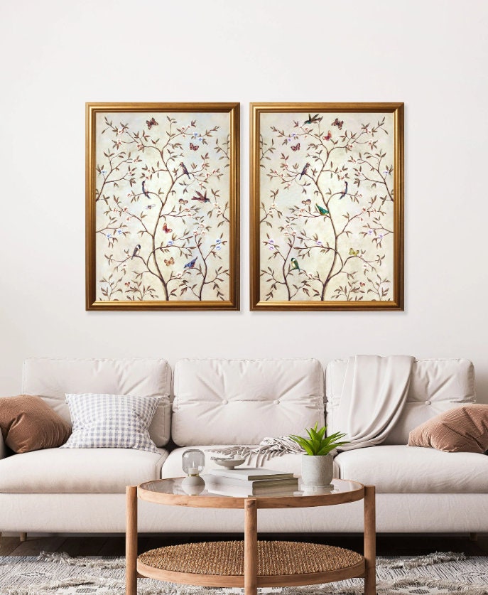 Handcrafted Tree of Life Wall Art - Set of 2 Framed Pictures in Natural Tones