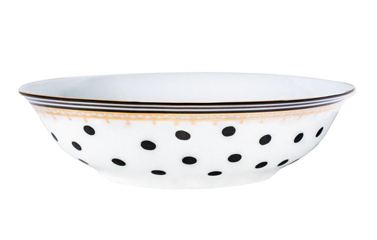 Chic Melli Mello Black and White Dotted Pasta Bowls with Gold Edging