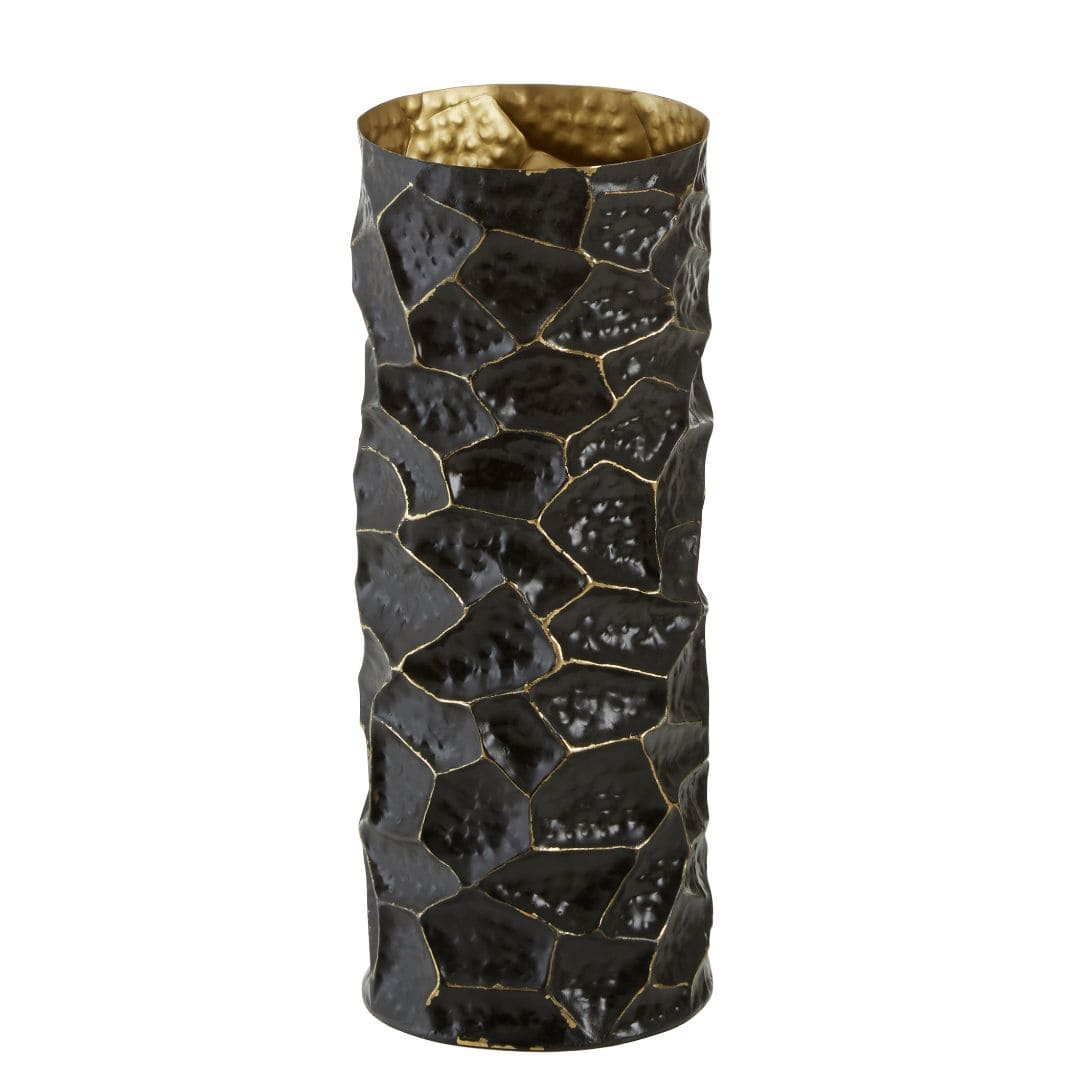 Elegant Metal Vase with Black and Gold Detailing - Sophisticated Centerpiece
