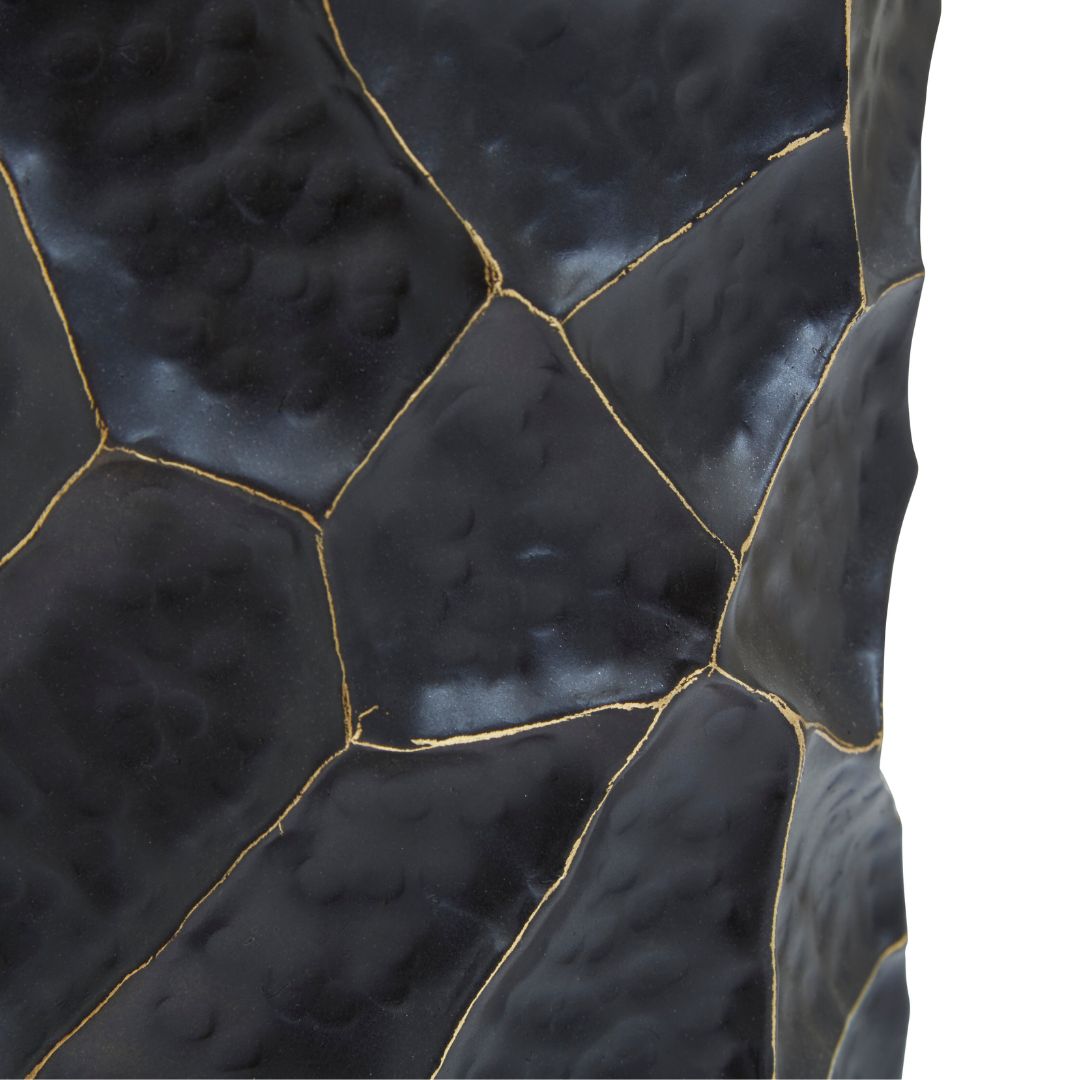 Small Black and Gold Metal Vase with Elegant Detailing