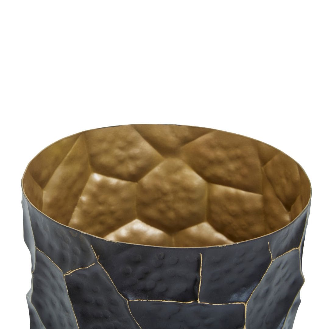 Small Black and Gold Metal Vase with Elegant Detailing