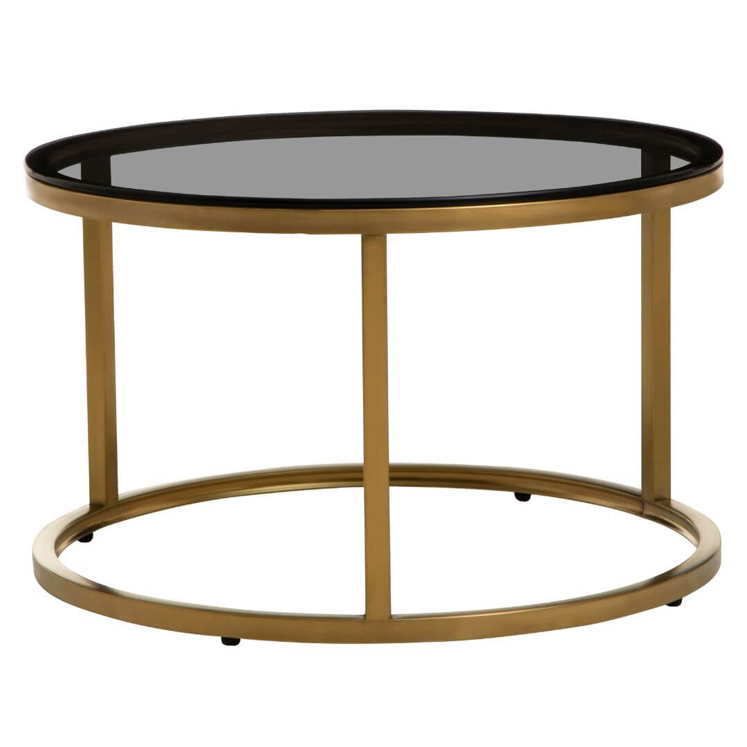 Elegant Set of 2 Gold-framed Round Nesting Coffee Tables with Glass Tops