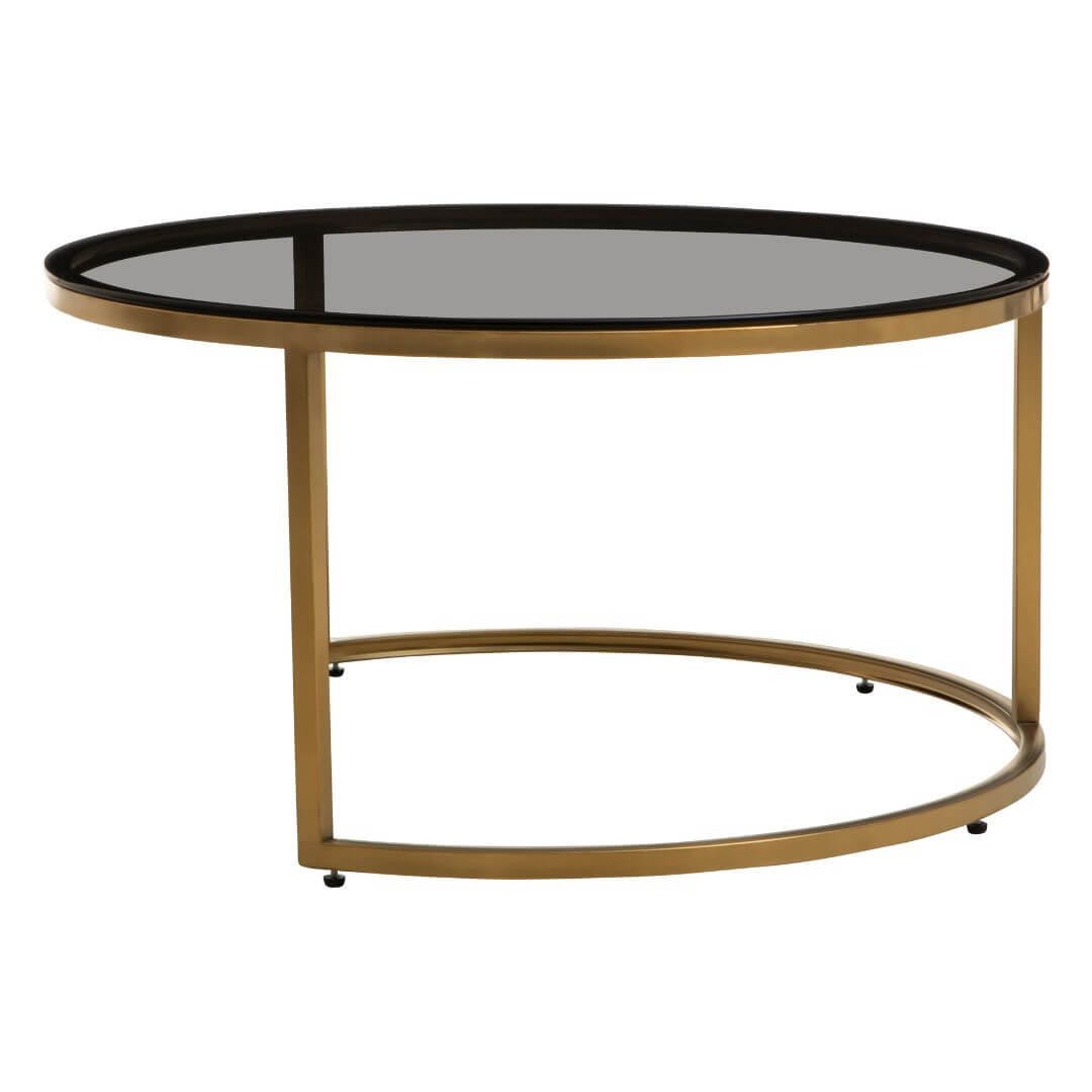 Elegant Set of 2 Gold-framed Round Nesting Coffee Tables with Glass Tops