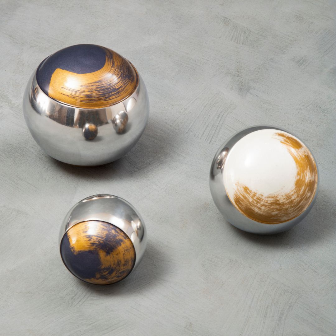 Art Deco Decorative Balls Set | White, Blue, Gold Color | Set of 3