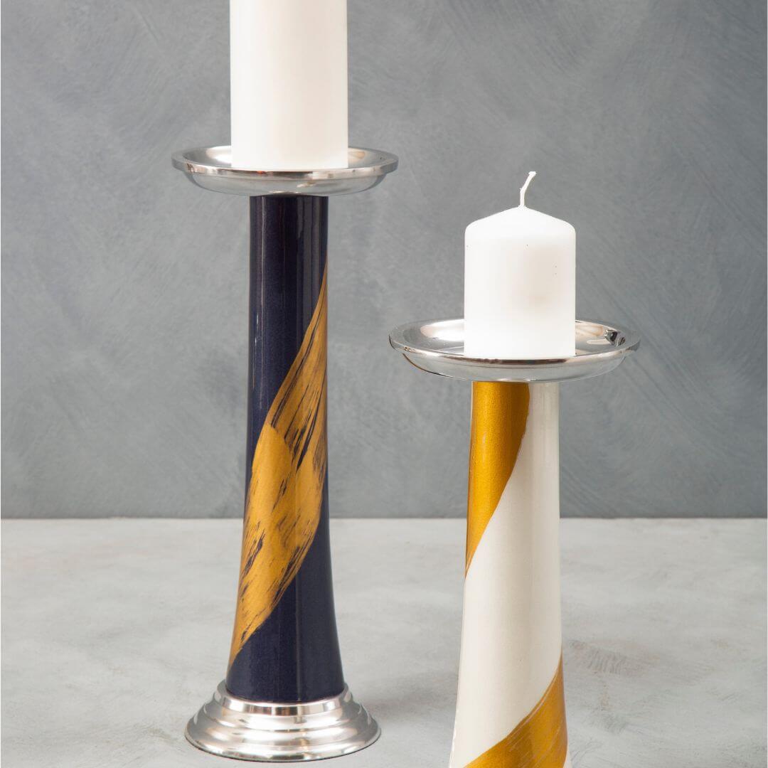 Chic Blue and Gold Decorative Candle Holder