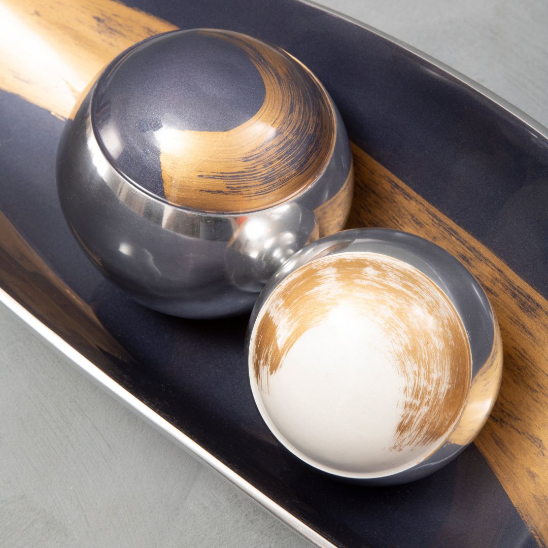 Art Deco Decorative Balls Set | White, Blue, Gold Color | Set of 3