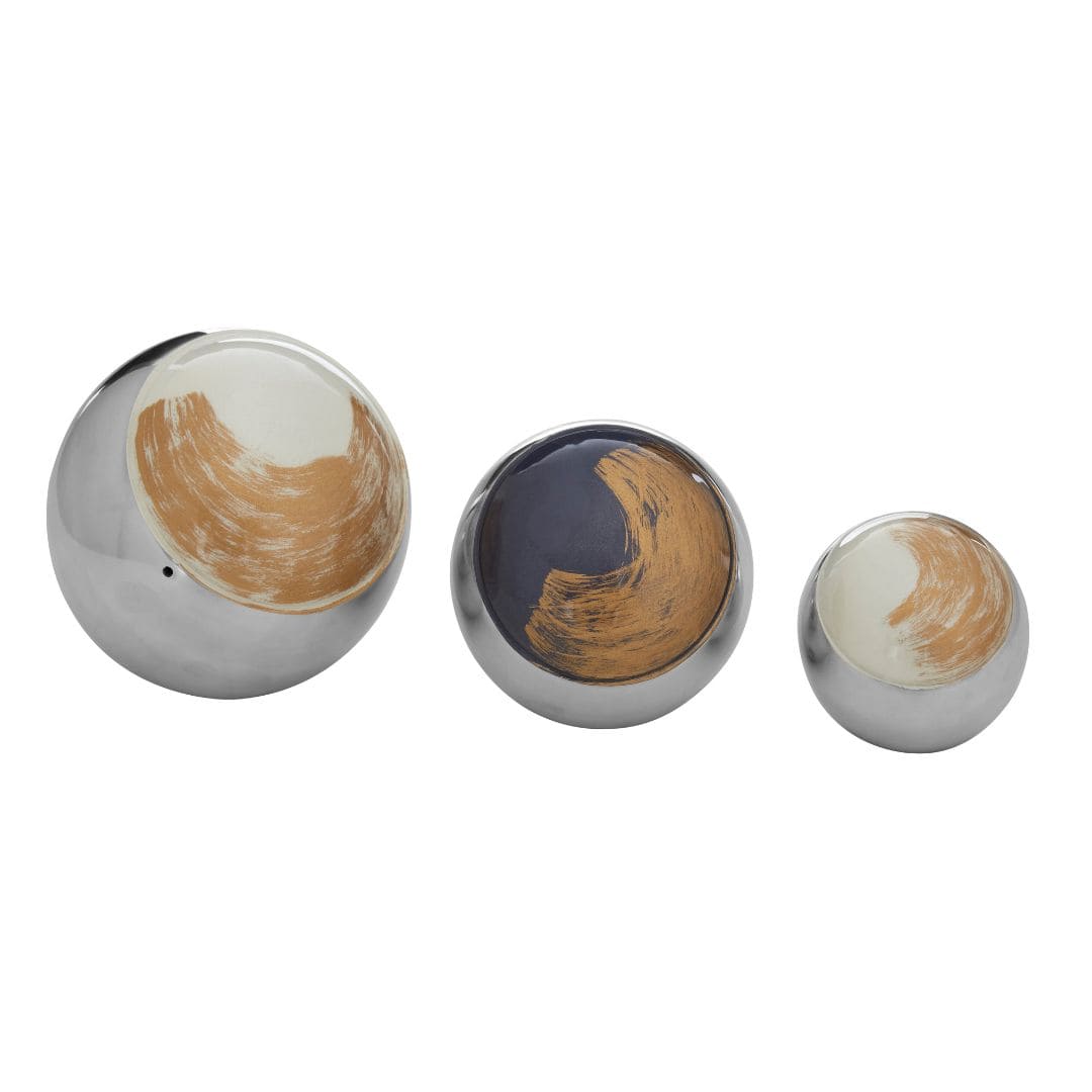 Art Deco Decorative Balls Set | White, Blue, Gold Color | Set of 3