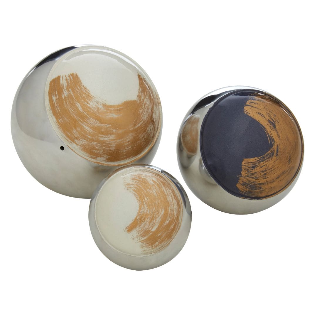 Art Deco Decorative Balls Set | White, Blue, Gold Color | Set of 3