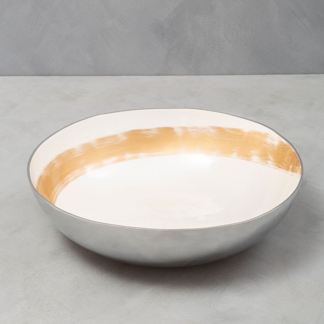 White and Pale Gold Nordic Art Deco Bowl - Decorative and Elegant