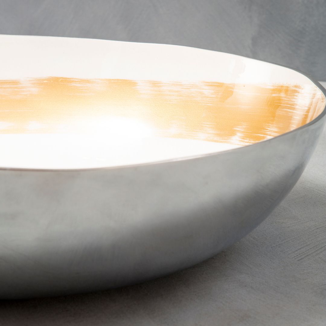 White and Pale Gold Nordic Art Deco Bowl - Decorative and Elegant