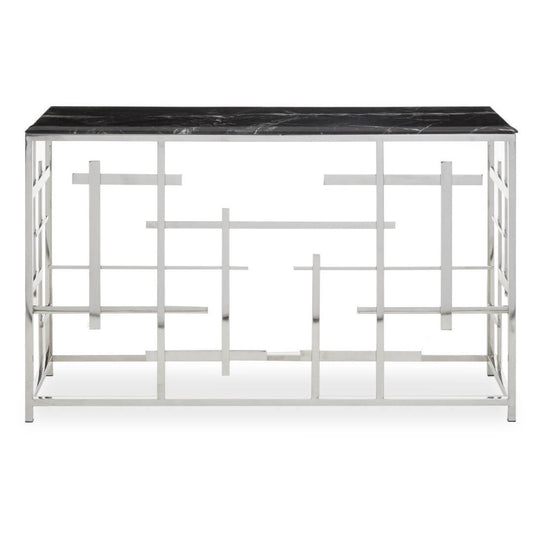 Luxurious Black Marble Entryway Table with Silver Base - Designer Furniture