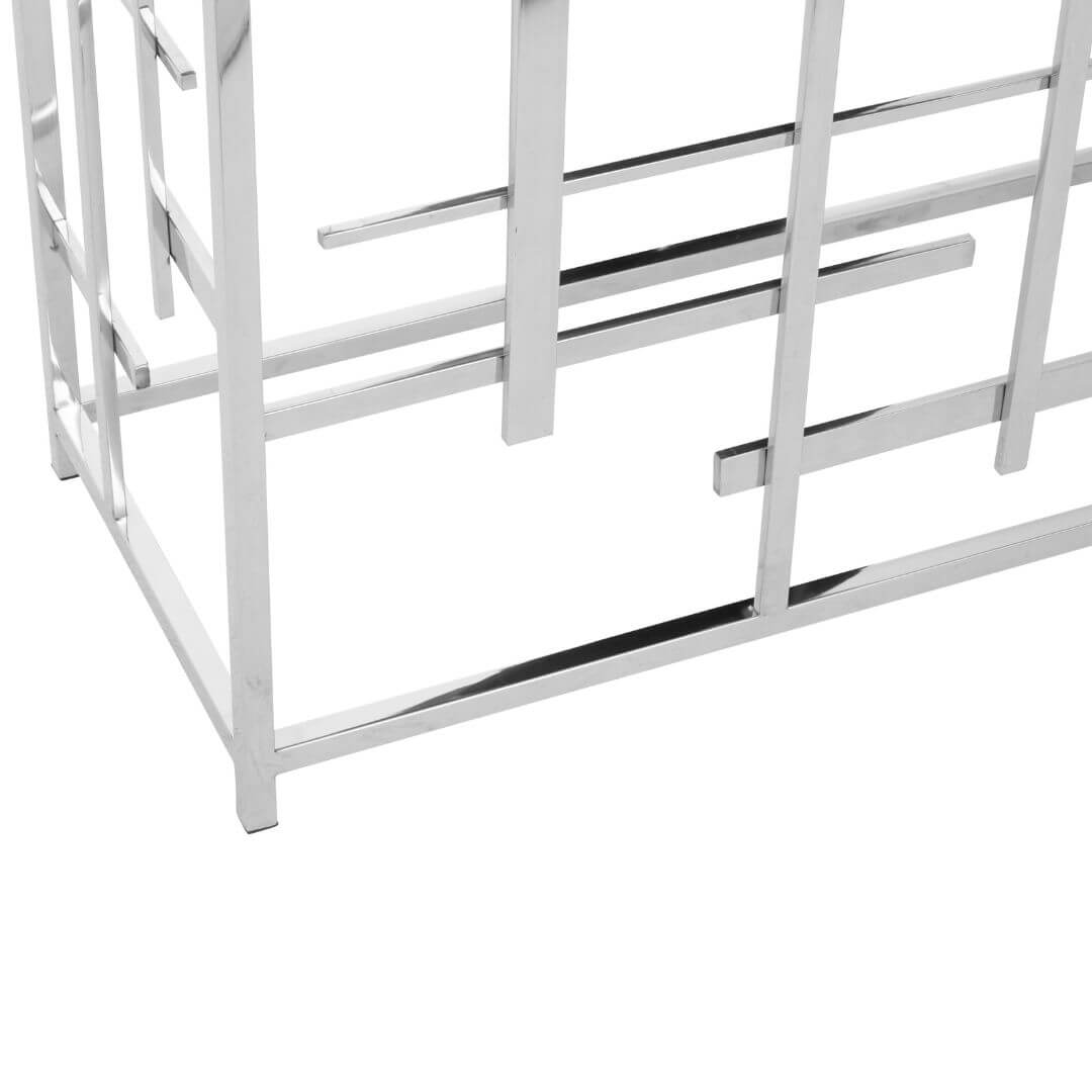 Luxurious Black Marble Entryway Table with Silver Base - Designer Furniture