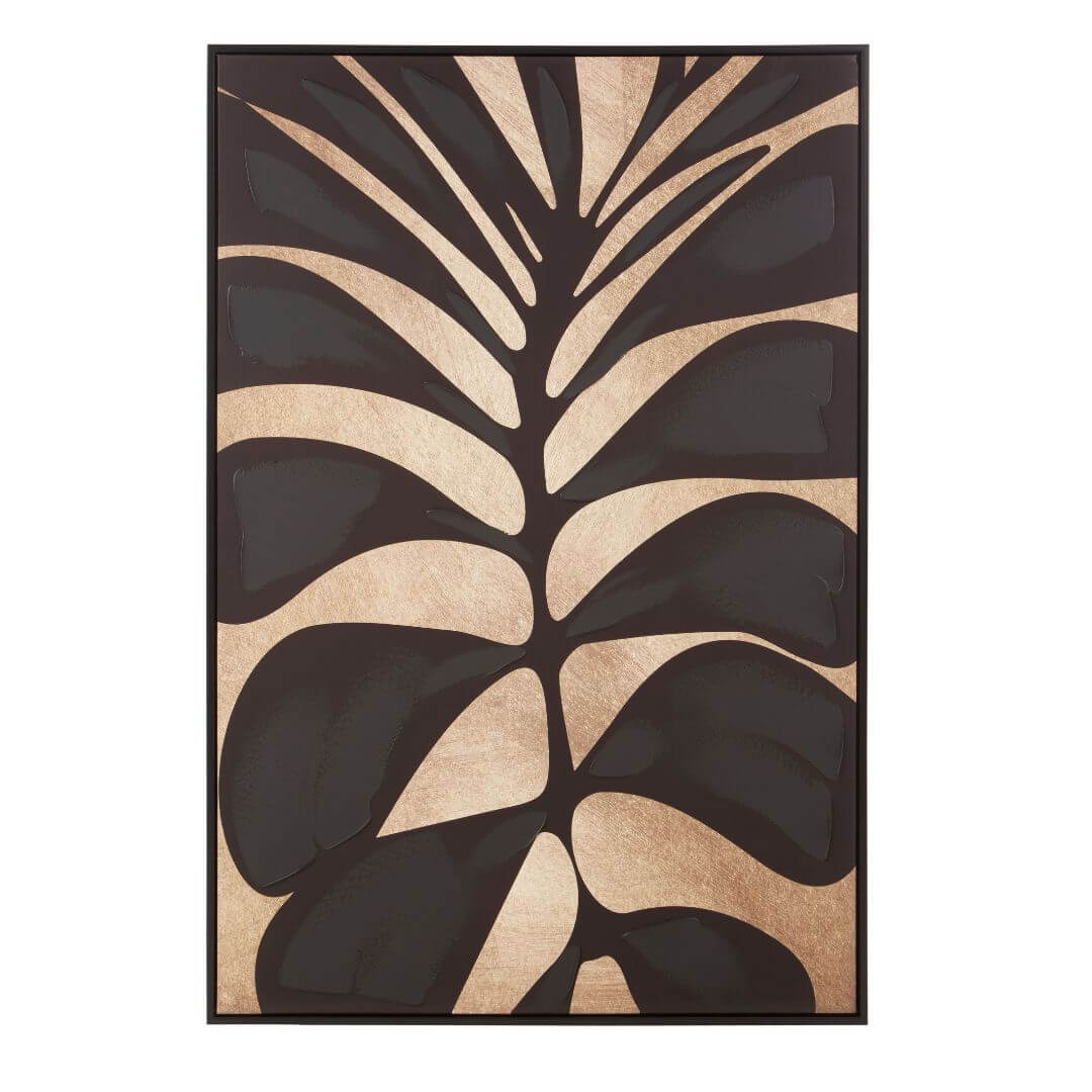 Astratto Canvas Black Leaf Design Wall Art