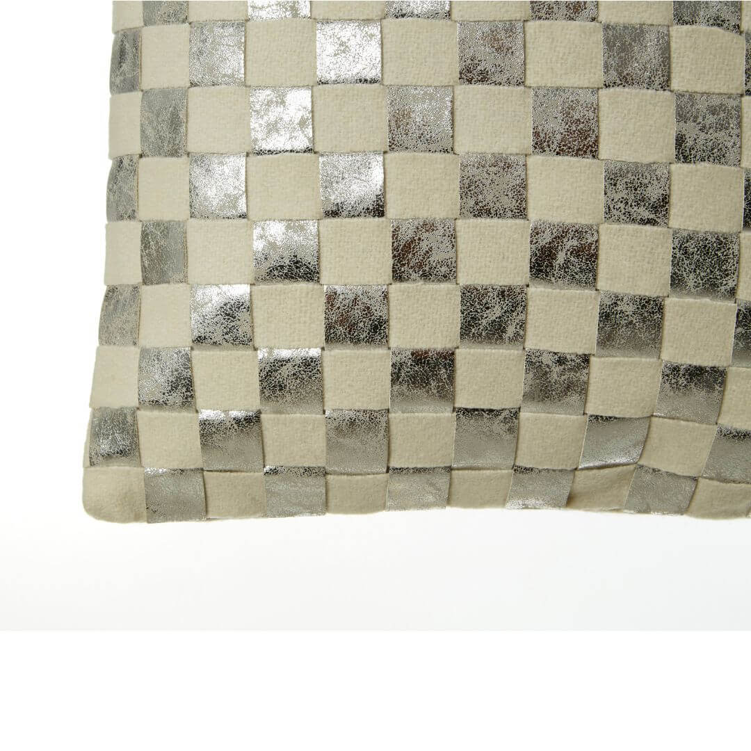 Chelsea Townhouse Elegant Square Cushion in Ivory and Silver Check