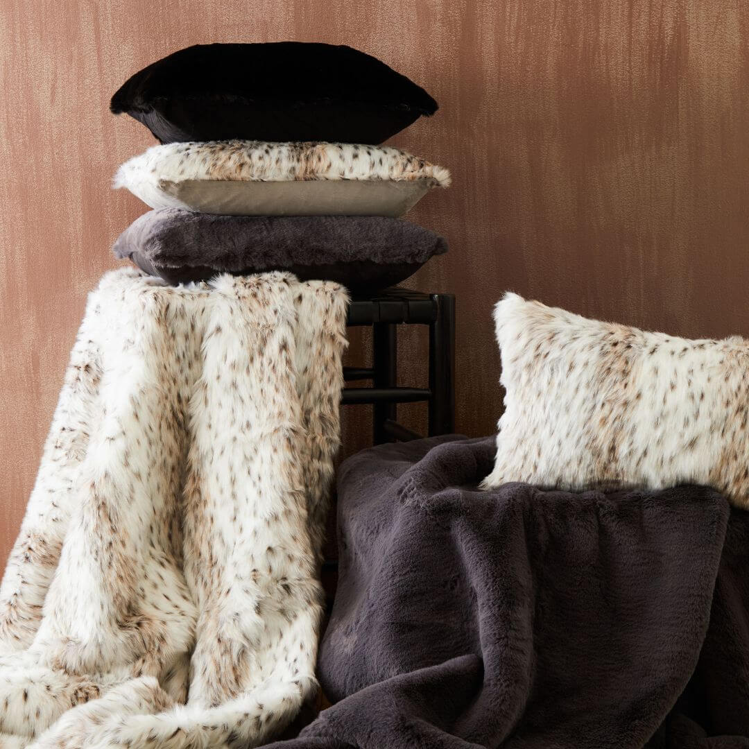 Luxurious Black Faux Fur Square Cushion