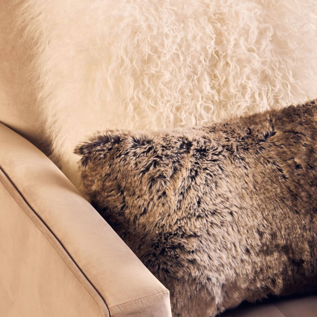 Plush Mocha Ombre Faux Fur Rectangle Cushion