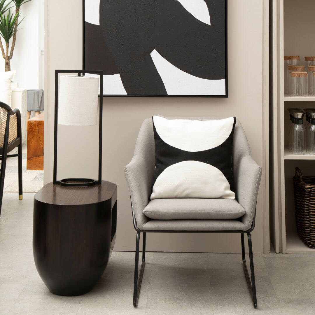 Modern Black & White Semi-Circular Cushion