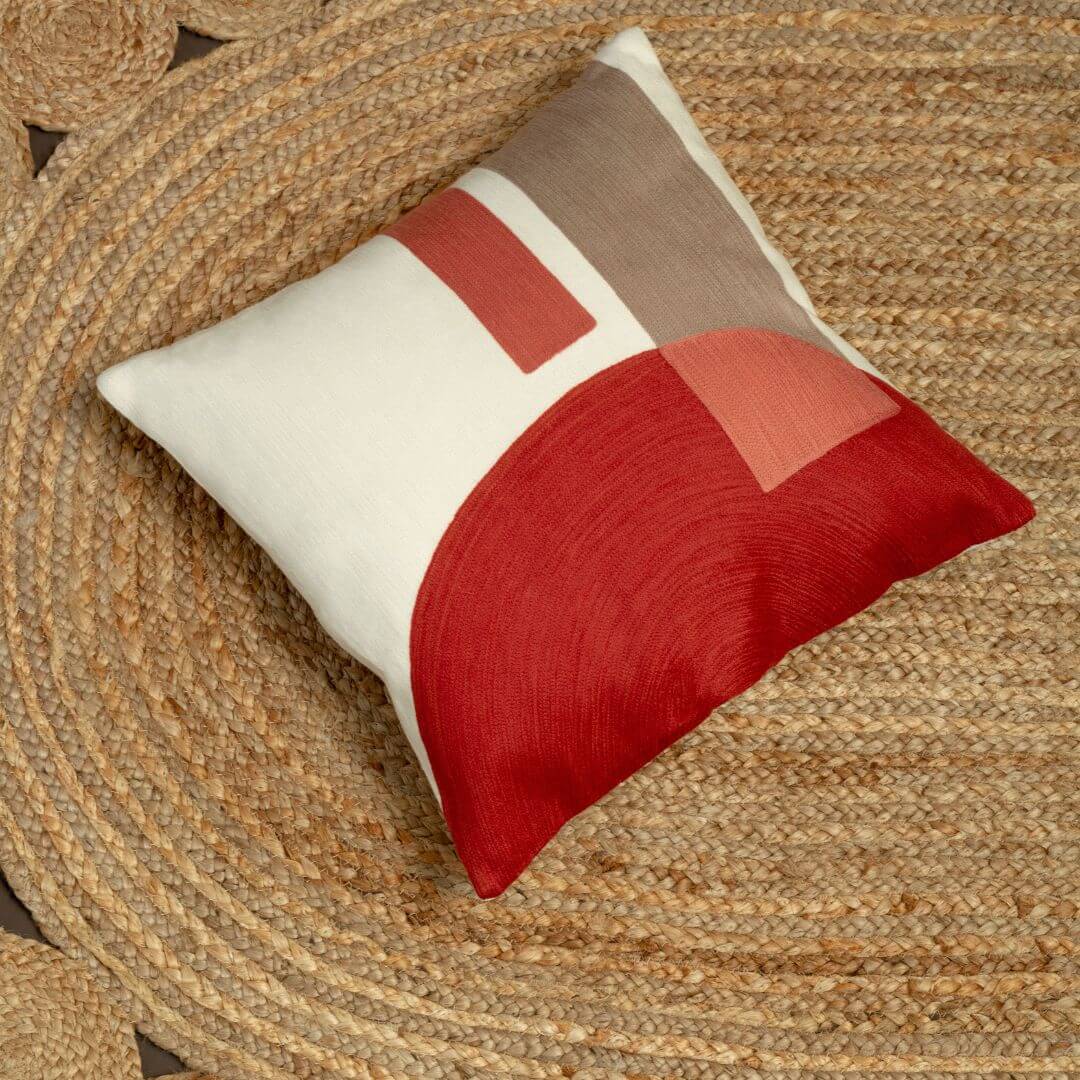 Vibrant Modern Abstract Cushion in Red & White