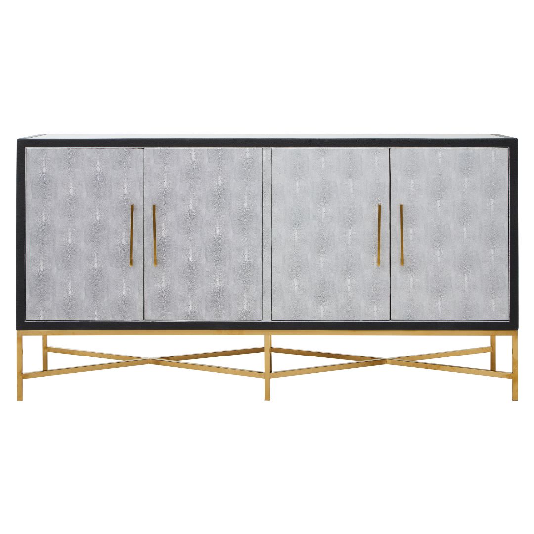 Sophisticated Cadiz Sideboard: Grey Shagreen with Brushed Gold Legs