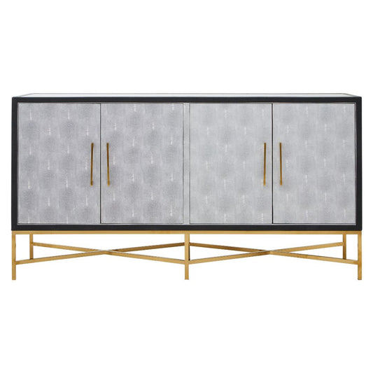 Sophisticated Cadiz Sideboard: Grey Shagreen with Brushed Gold Legs