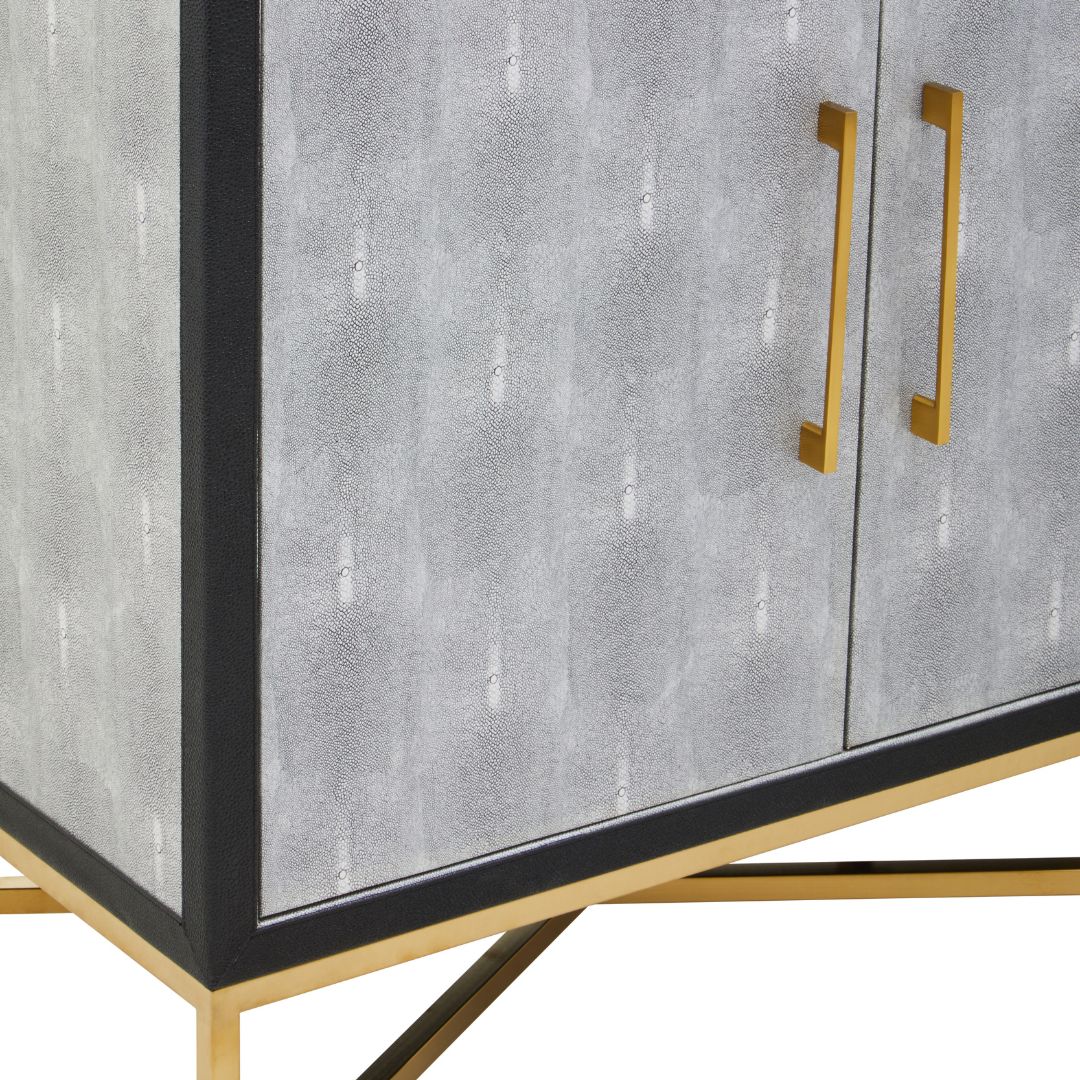 Sophisticated Cadiz Sideboard: Grey Shagreen with Brushed Gold Legs