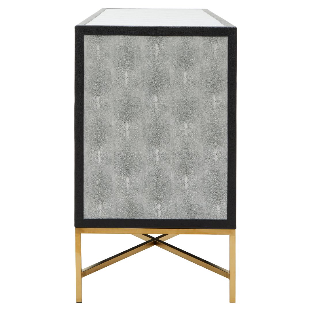 Sophisticated Cadiz Sideboard: Grey Shagreen with Brushed Gold Legs