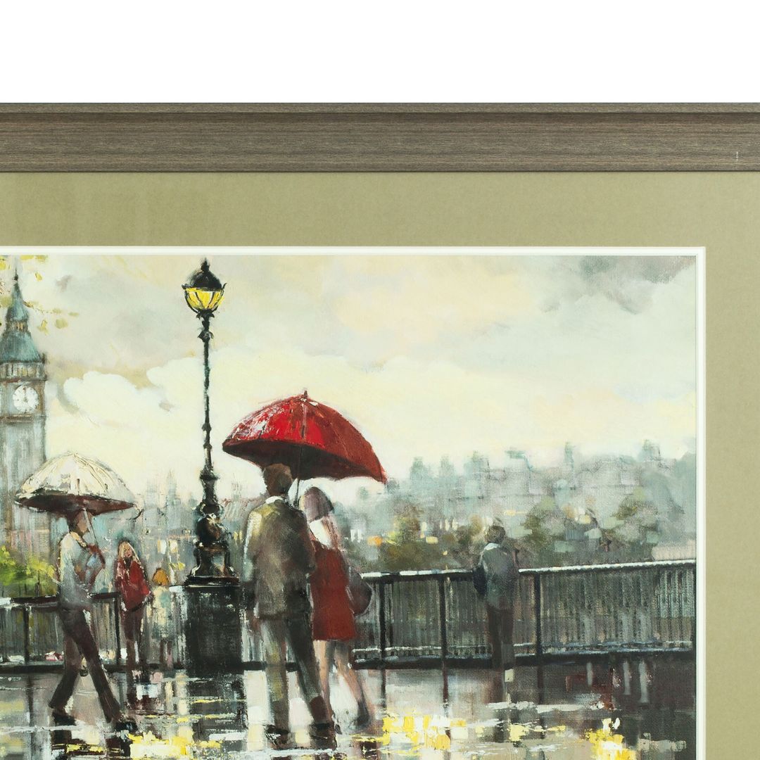 London Cityscape Wall Art Print - Rainy Day Romantic Scene