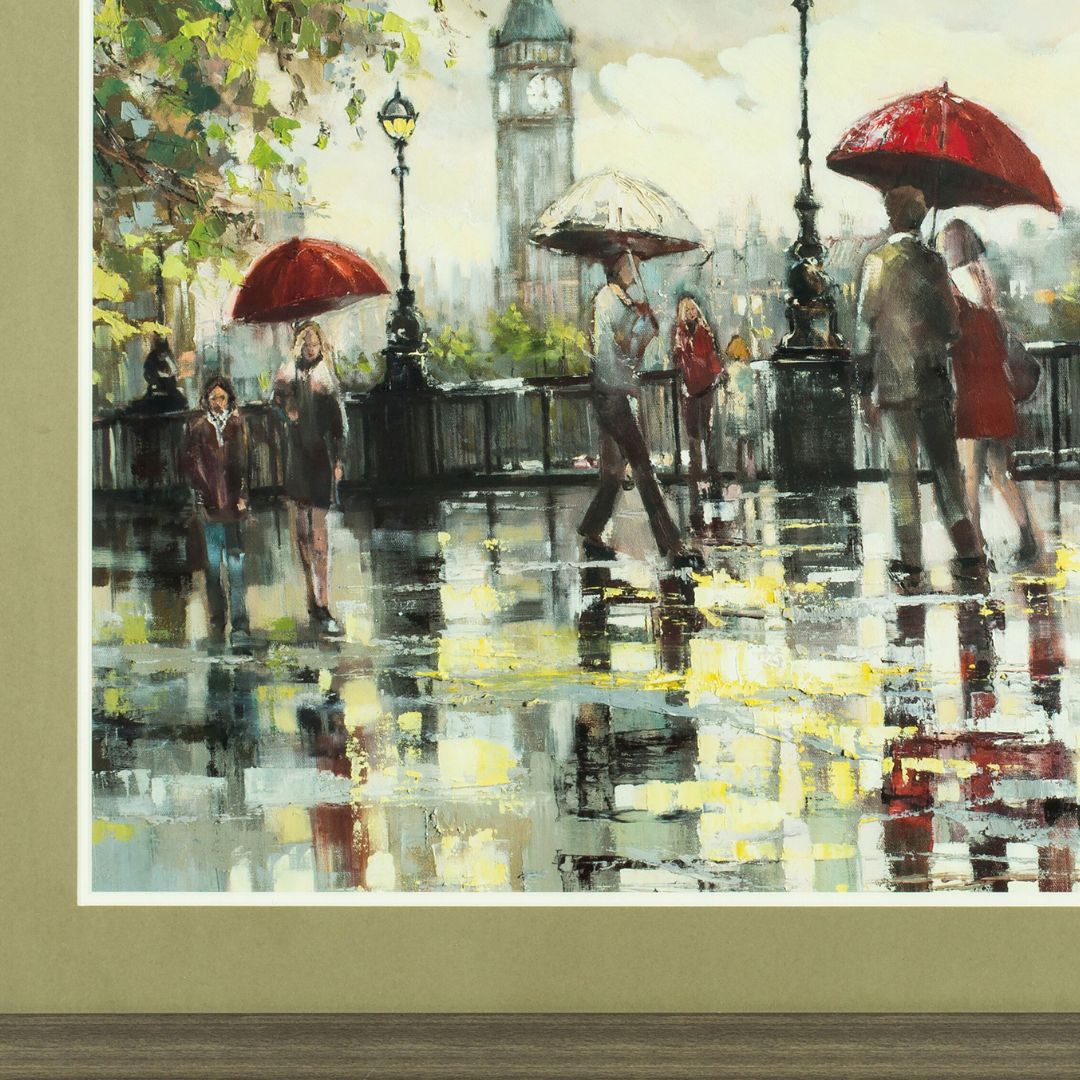 London Cityscape Wall Art Print - Rainy Day Romantic Scene