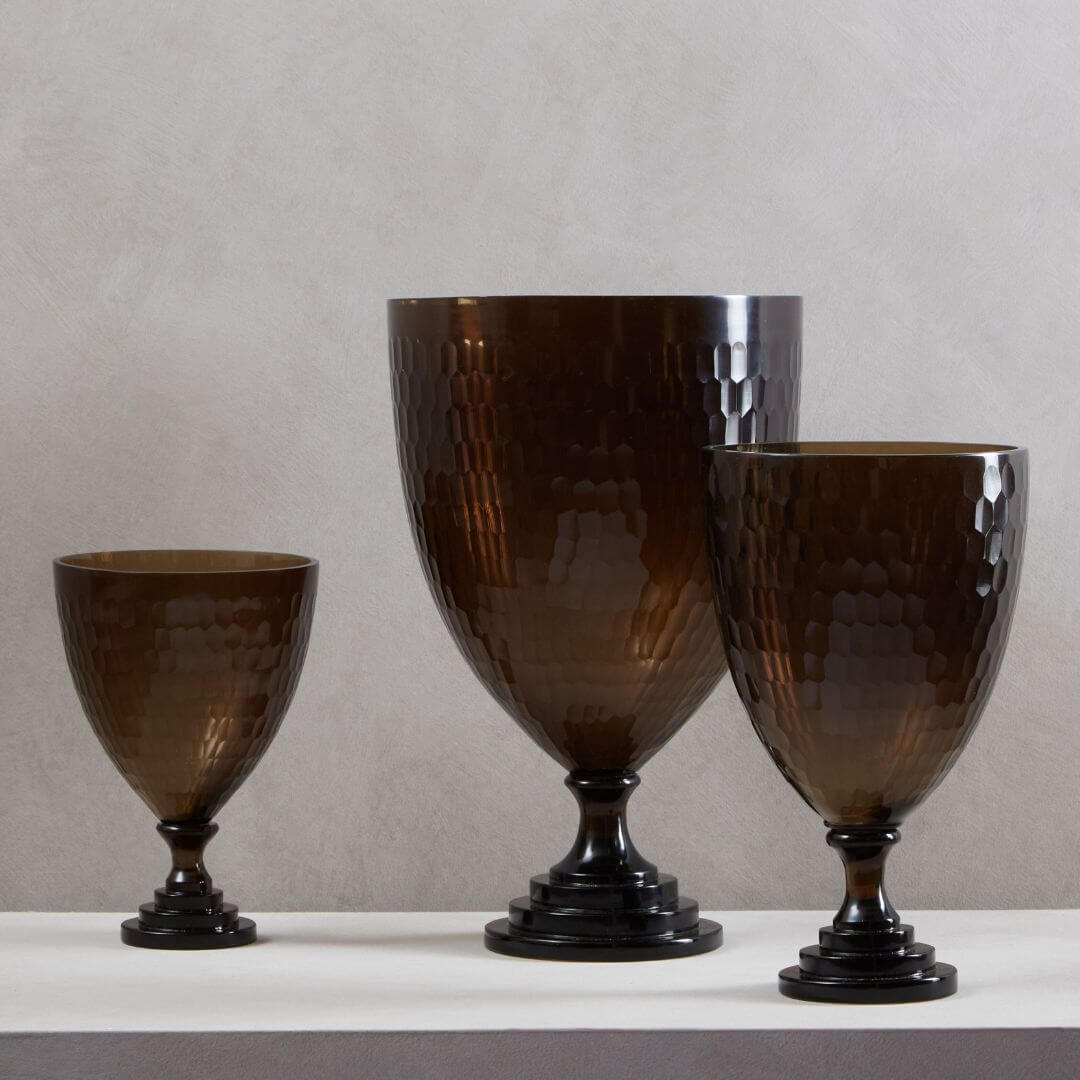 Chic Medium Glass Candle Holder in Honeycomb Design