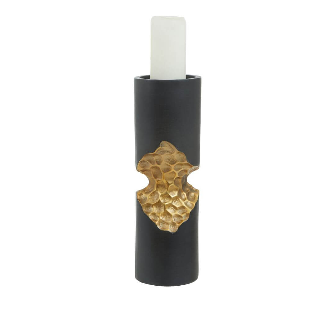 Luxurious Gold Candle Holder with Unique Black & Honeycomb Style