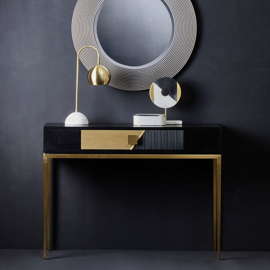 Sleek Single Drawer Console Table in Black/Grey with Gold Base
