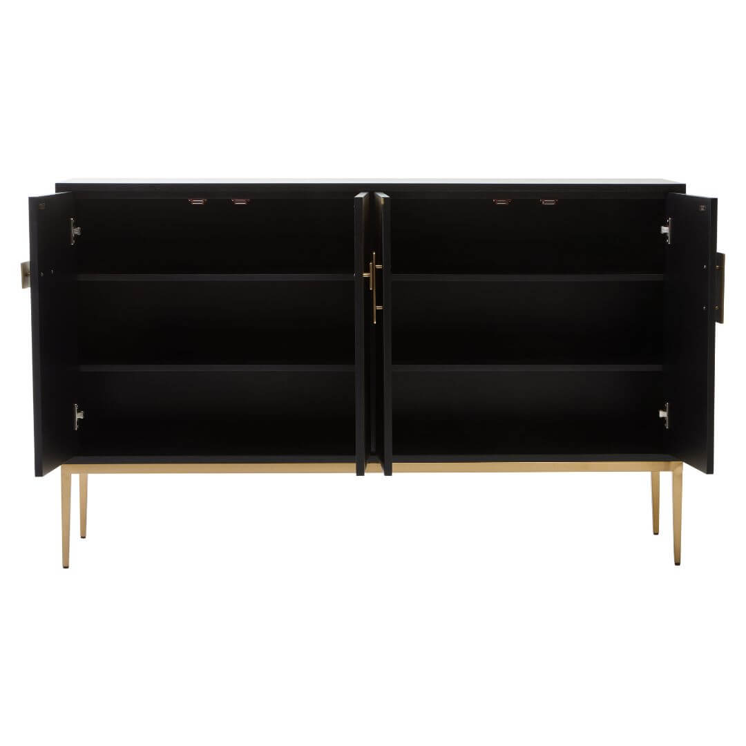 Sleek Gold Metal Legs Sideboard with Black Grey Wood Body