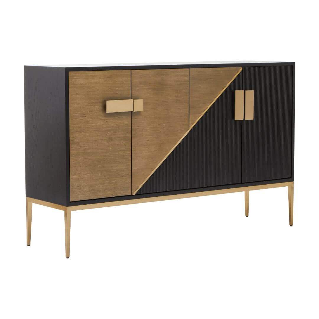 Sleek Gold Metal Legs Sideboard with Black Grey Wood Body