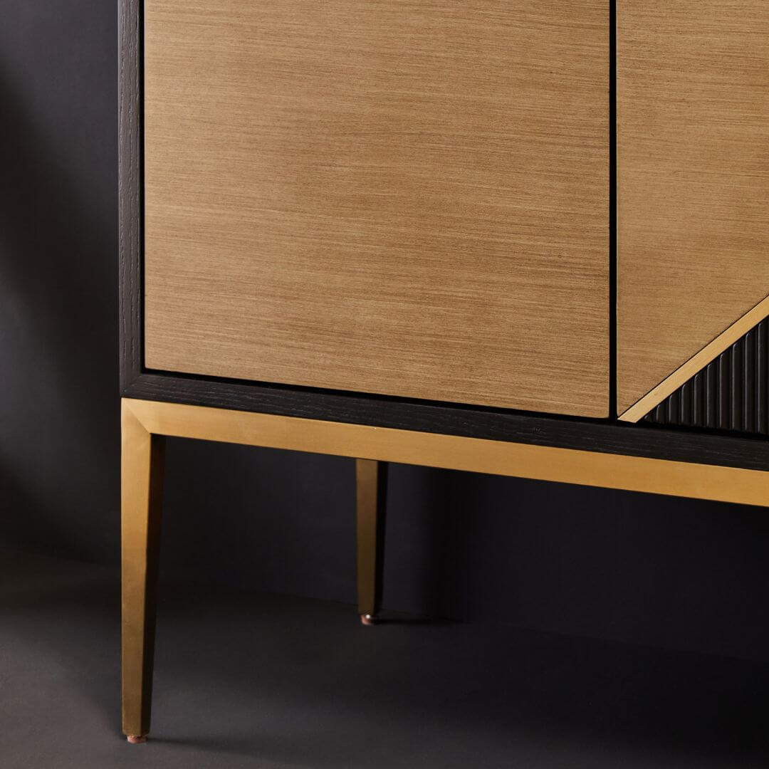 Sleek Gold Metal Legs Sideboard with Black Grey Wood Body
