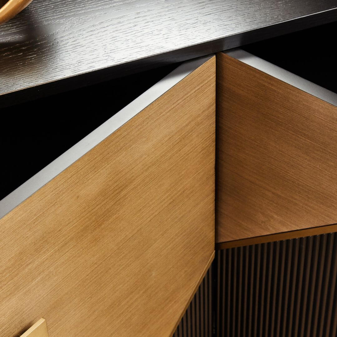 Sleek Gold Metal Legs Sideboard with Black Grey Wood Body