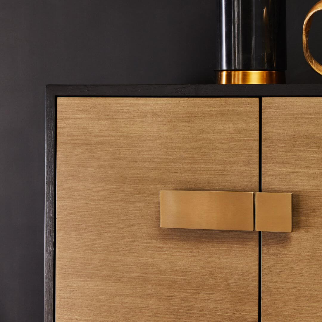 Sleek Gold Metal Legs Sideboard with Black Grey Wood Body