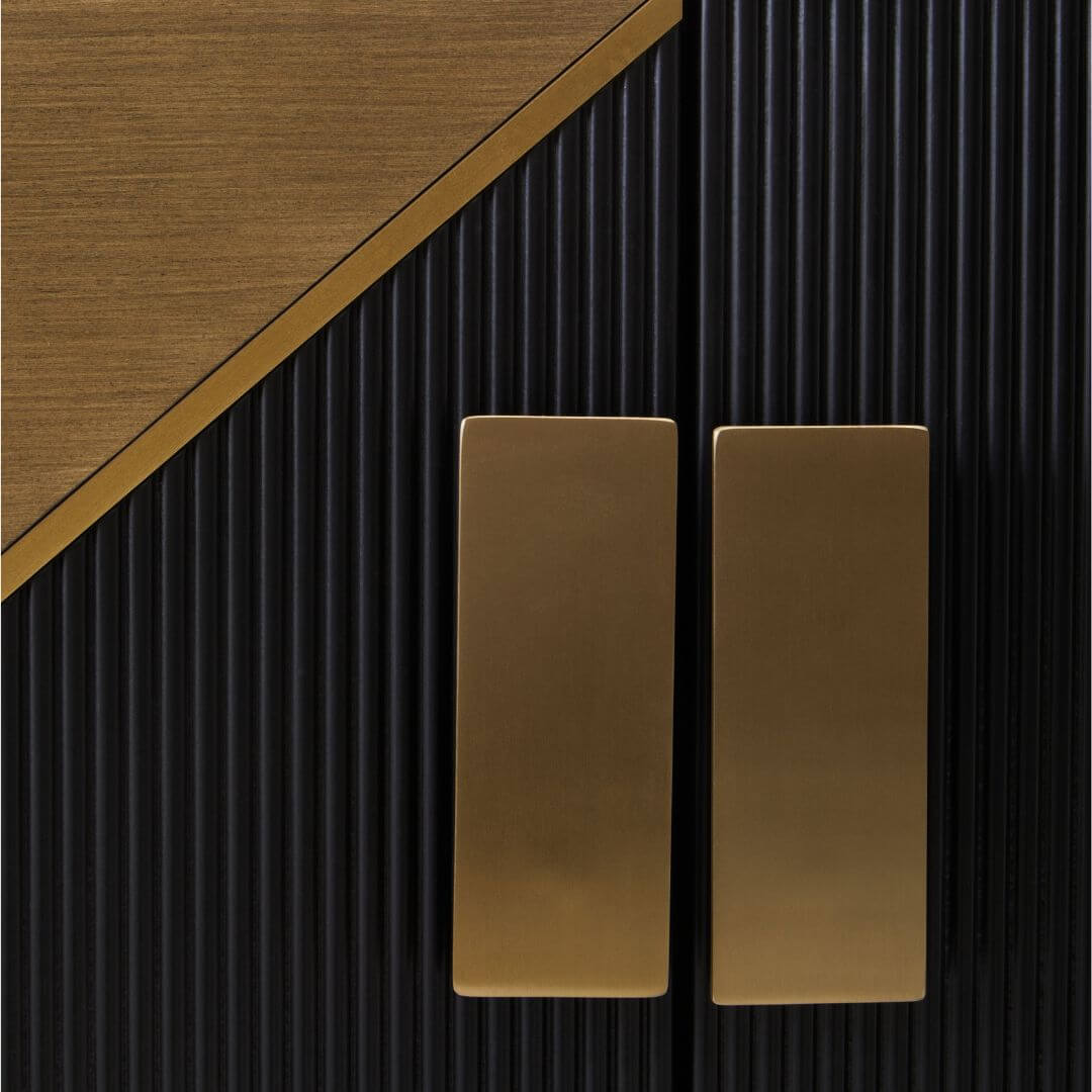 Sleek Gold Metal Legs Sideboard with Black Grey Wood Body