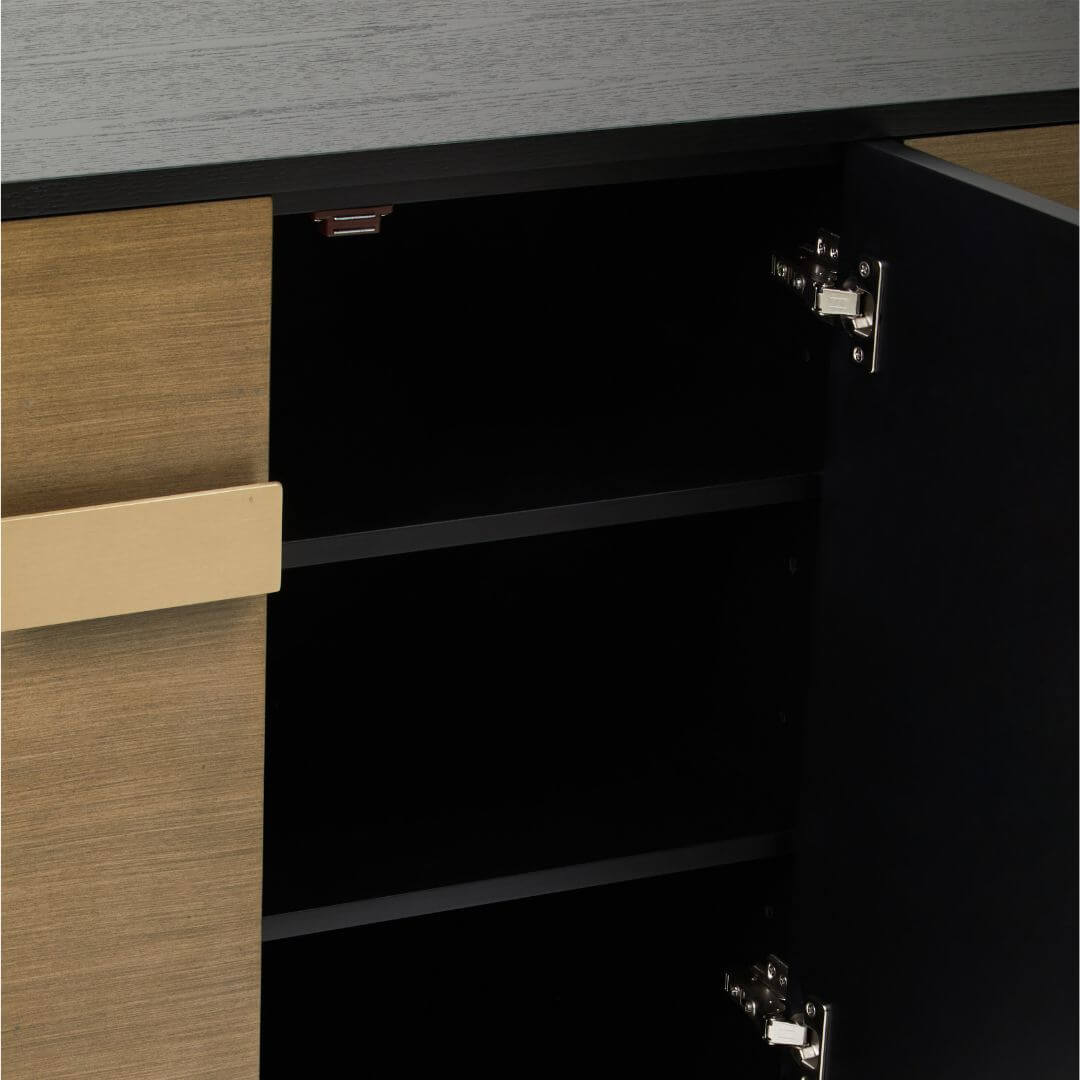 Sleek Gold Metal Legs Sideboard with Black Grey Wood Body