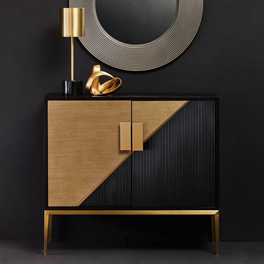 Contemporary 2 Door Sideboard in Black, Grey, Gold Colors