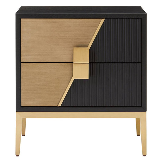 Contemporary Black/Natural Side Table with Gold Metal Base