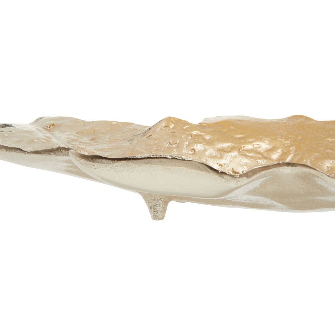 Large Leaf Shaped Silver and Gold Dish - Elegant Decor Accent
