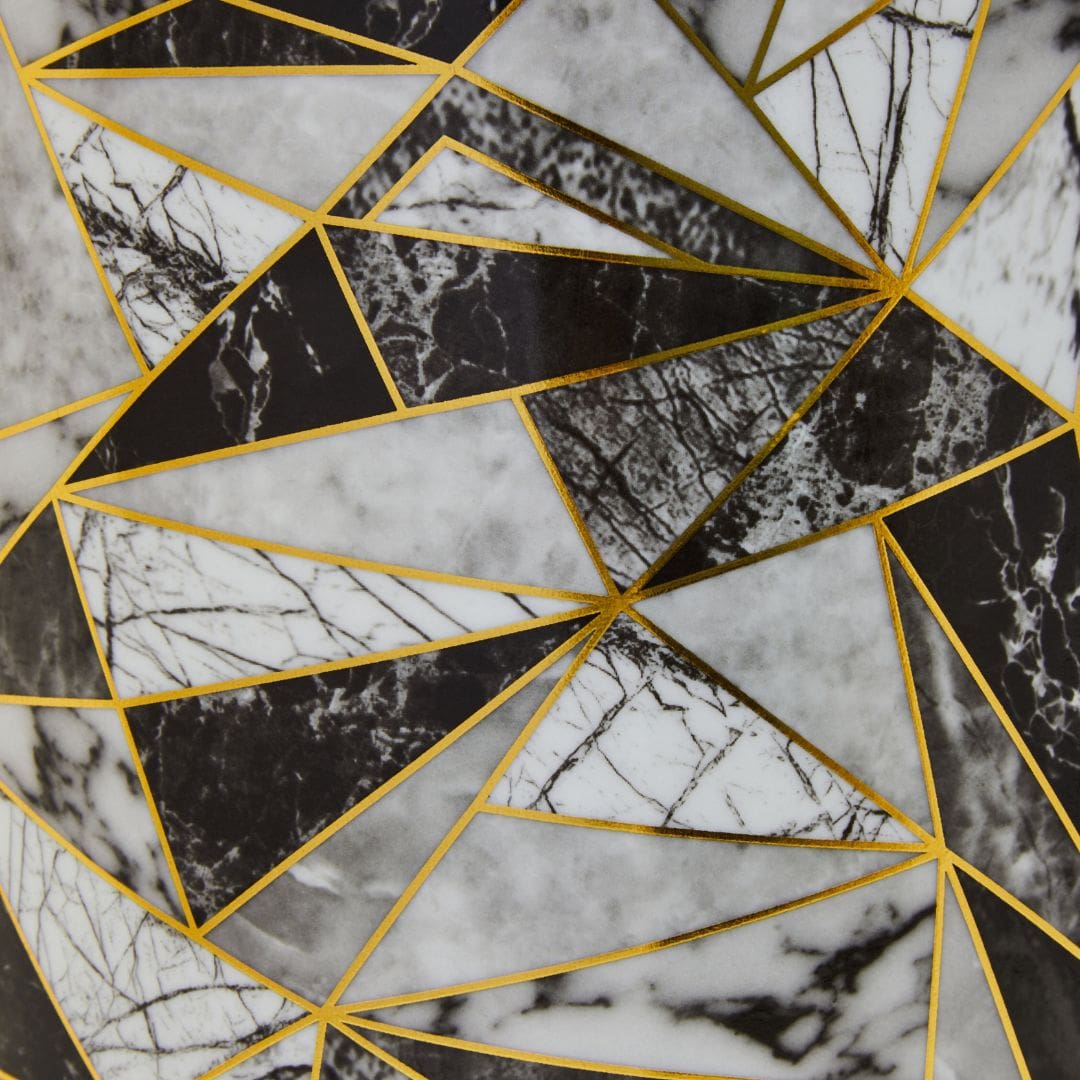 Large Ceramic Jar in Black with Assorted Colors and Gold Trim