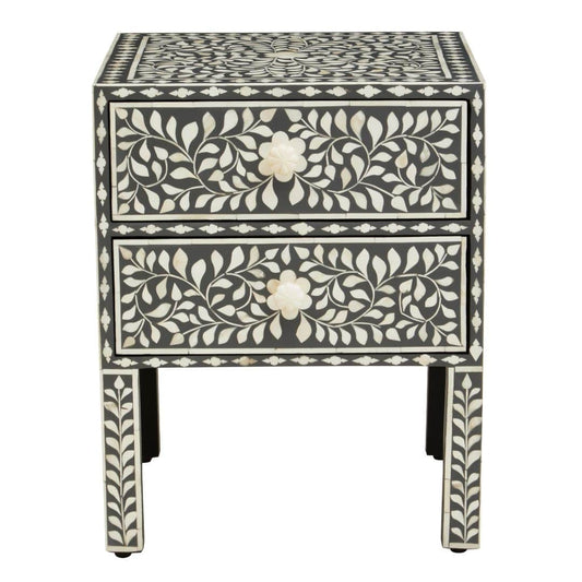 Vintage-inspired Bone Inlay Side Table with Storage Drawers