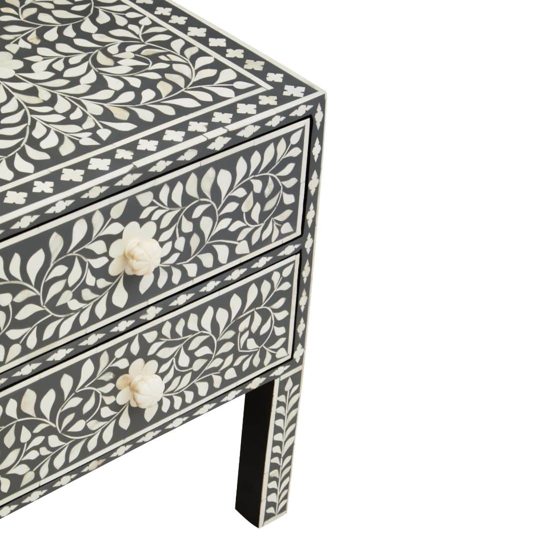 Vintage-inspired Bone Inlay Side Table with Storage Drawers
