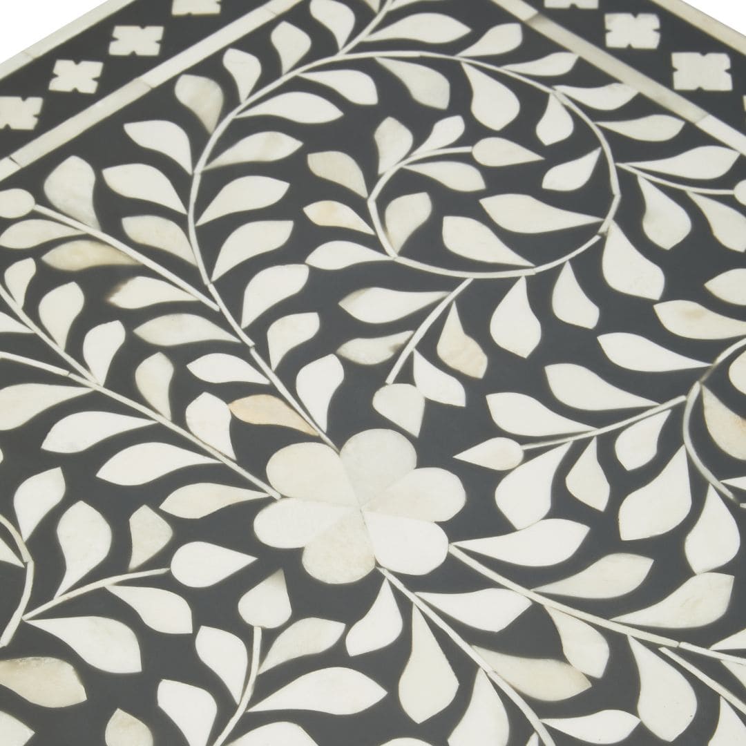 Vintage-inspired Bone Inlay Side Table with Storage Drawers