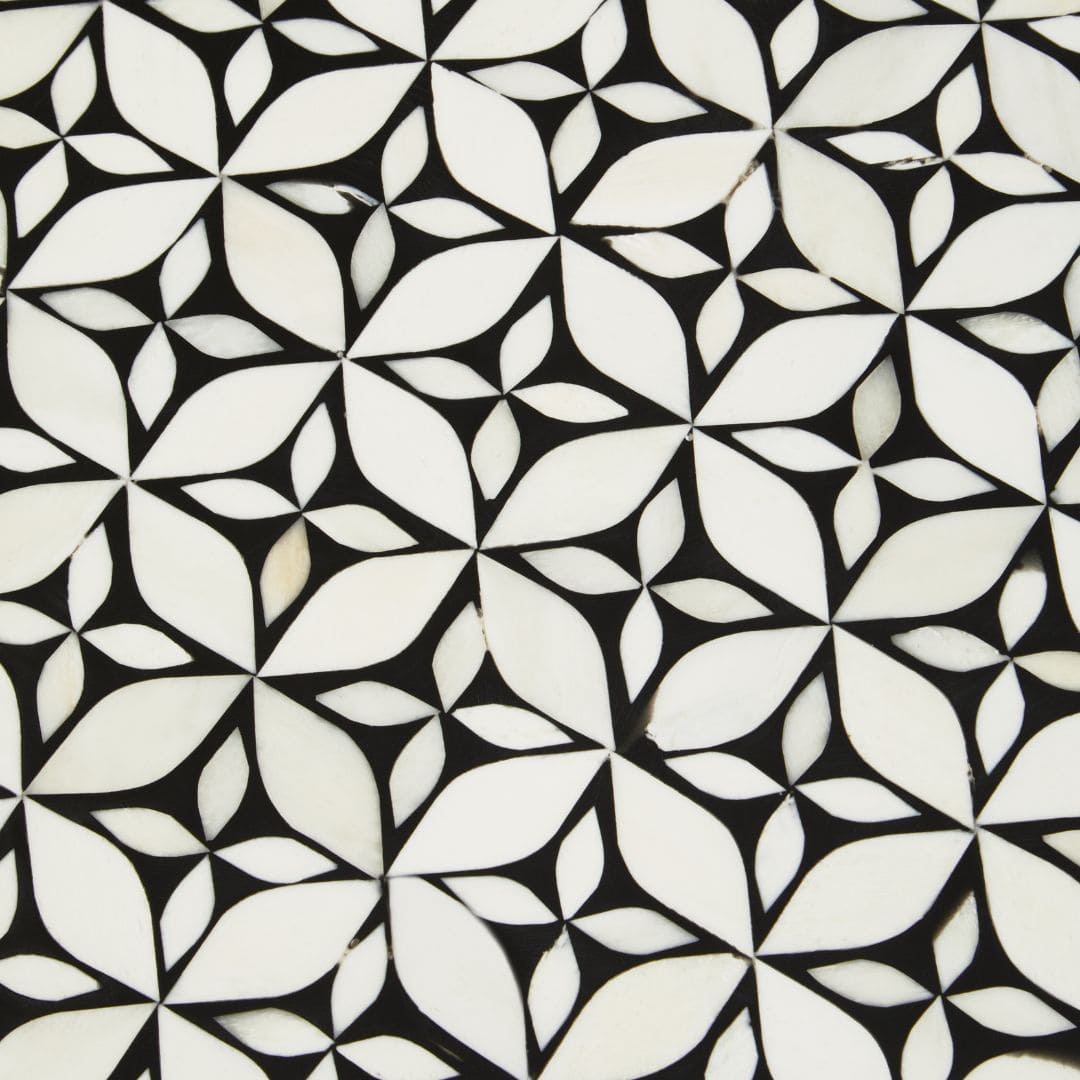 Round Side Table with Intricate Bone Inlay Detail and Elegant Gold Base