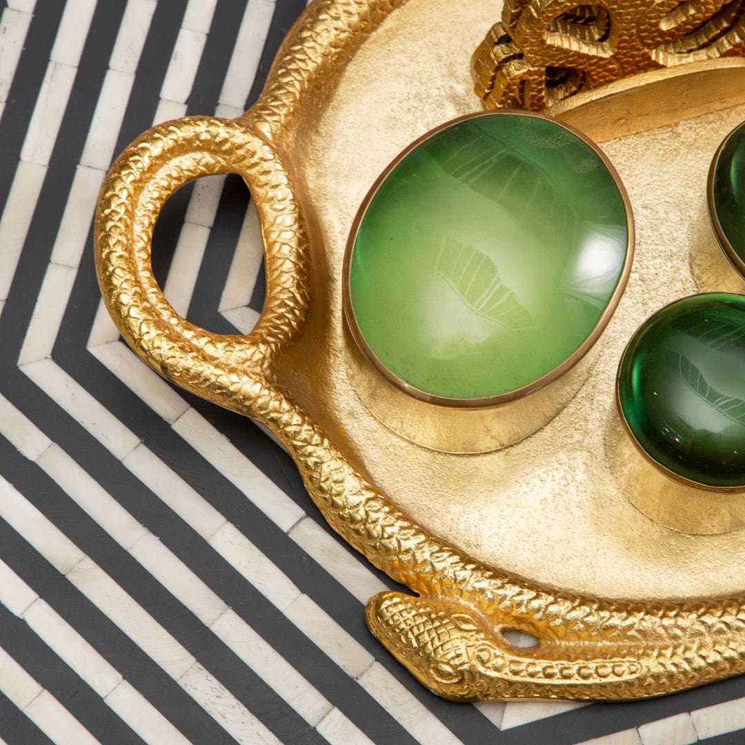 Hexagon Coffee Table with Bone Inlay Detailing - Monochrome Accent