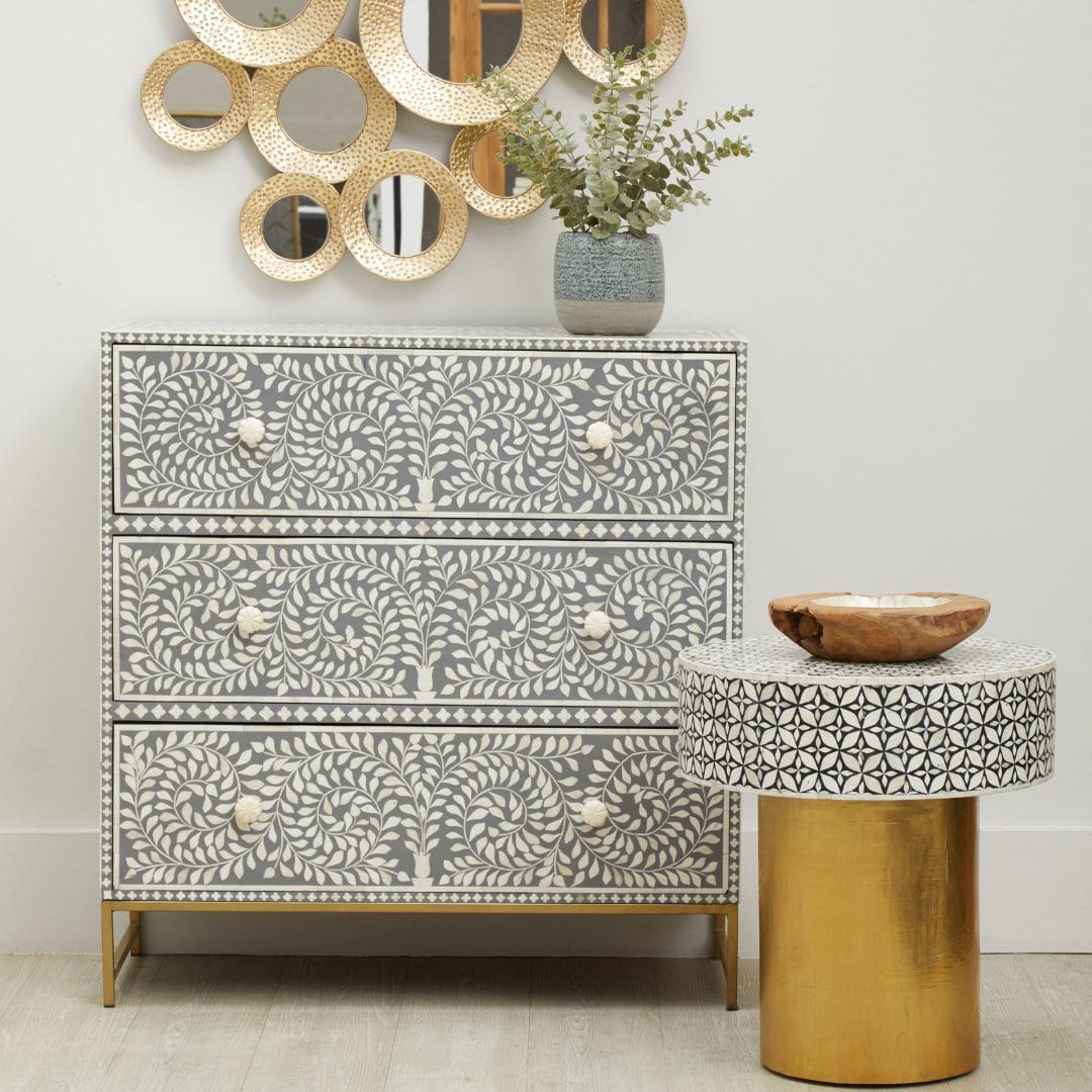 Handcrafted Grey Wood and Buffalo Bone Chest - Unique Statement Piece